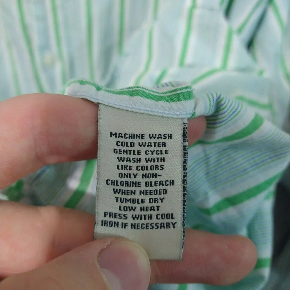 Polo Jeans Co Ralph Lauren Shirt Mens 3XT Green Striped Long Sleeve Button Up - Picture 8 of 9